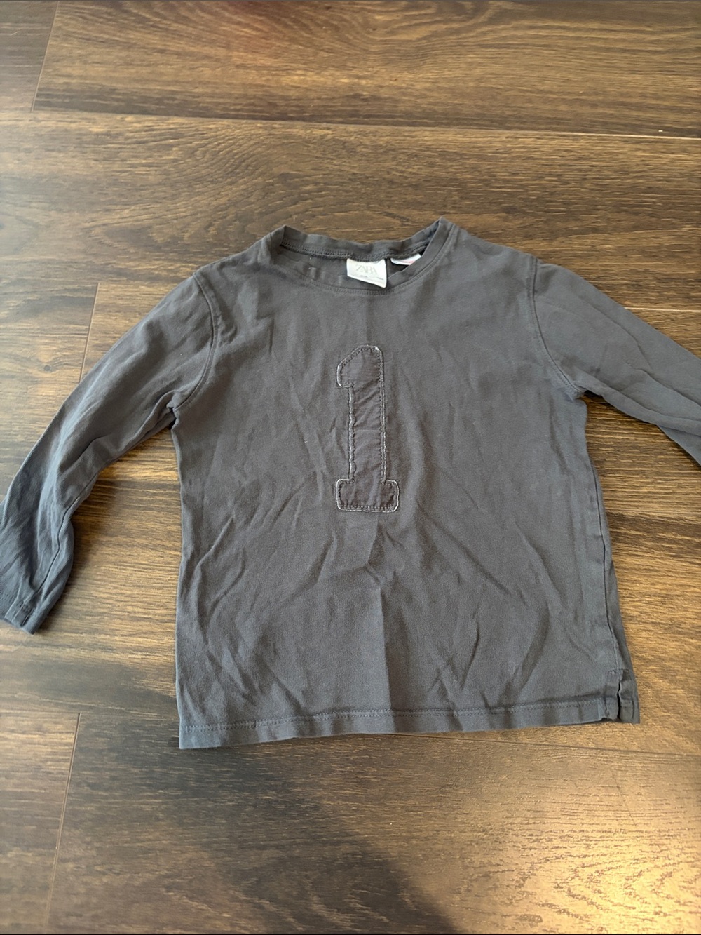 Zara Kids Long-Sleeve Tee with Number Applique - Charcoal Gray